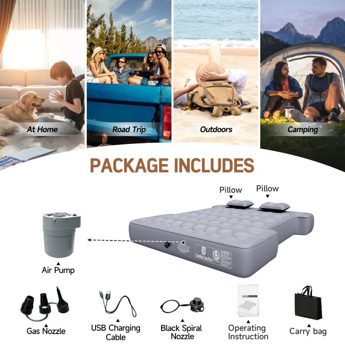 Umbrauto Built-in Pump Truck Bed Air Mattress for 5.5-5.8ft Auto Inflate Short Truck Bed Air Mattress 2.0