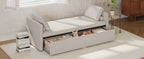 Modern cushioned lounge chair sofa bed with 2 drawers, small single sofa bed without mattress, linen, beige