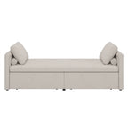 Modern cushioned lounge chair sofa bed with 2 drawers, small single sofa bed without mattress, linen, beige